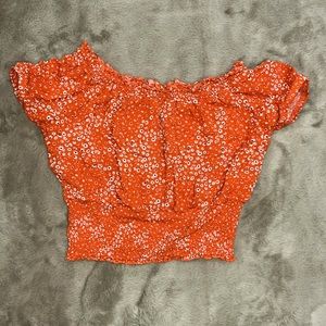 Flowery orange off the shoulder crop top